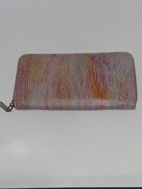 Multicolor Zip-Around Wallet in Pink & Orange Hues